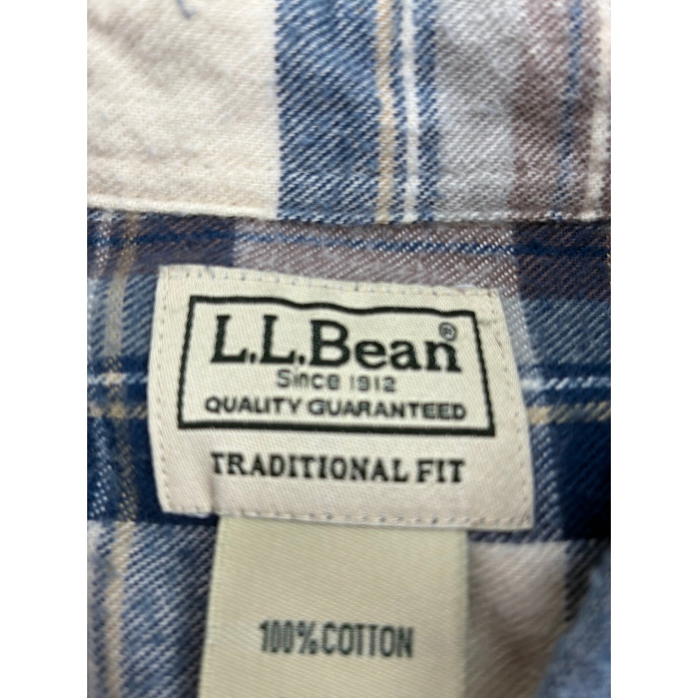 L.L. Bean Shirt Mens L Button Down Plaid Blue Brown Traditional Fit 228061 - Picture 3 of 9
